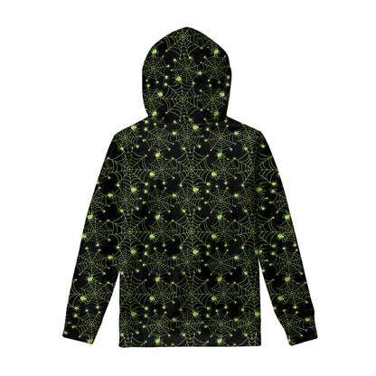 Black And Green Spider Web Pattern Print Pullover Hoodie