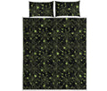 Black And Green Spider Web Pattern Print Quilt Bed Set