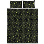 Black And Green Spider Web Pattern Print Quilt Bed Set