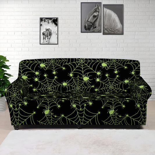 Black And Green Spider Web Pattern Print Sofa Cover