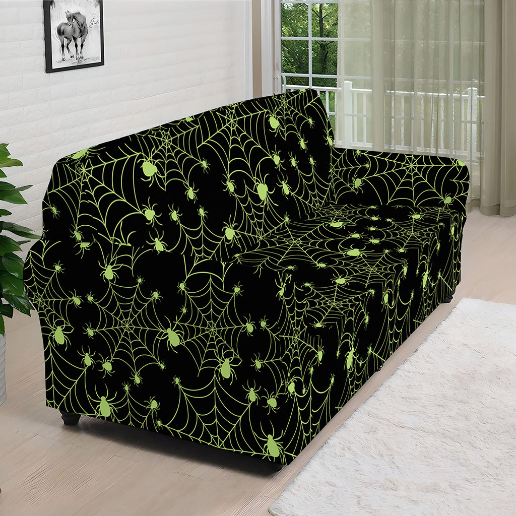 Black And Green Spider Web Pattern Print Sofa Cover