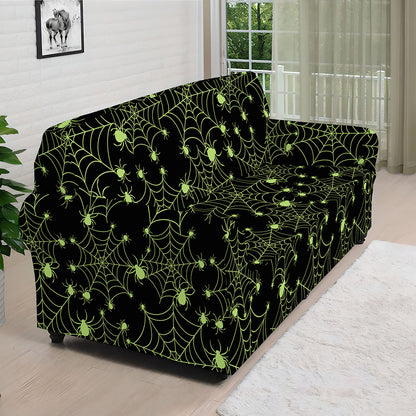 Black And Green Spider Web Pattern Print Sofa Cover