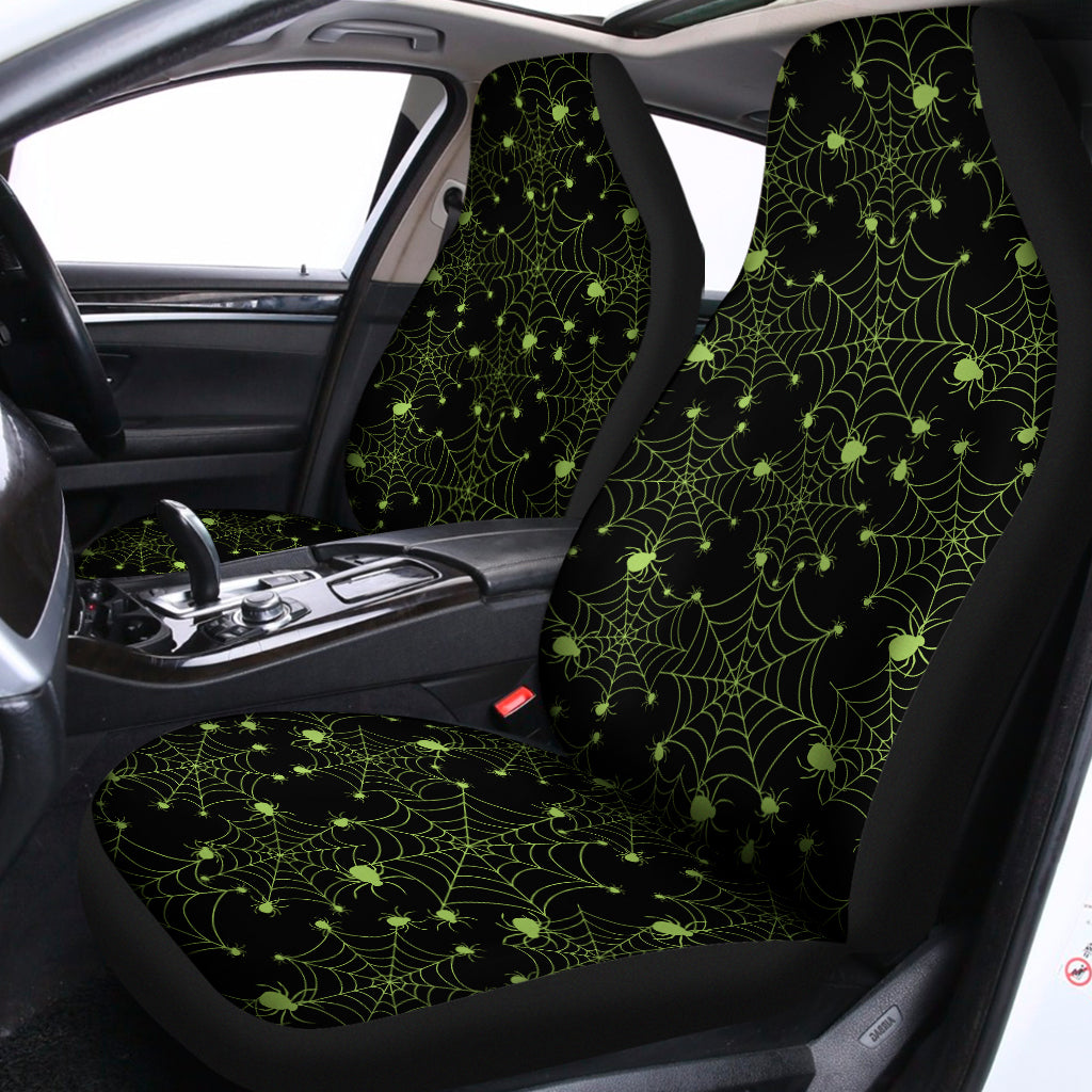 Black And Green Spider Web Pattern Print Universal Fit Car Seat Covers