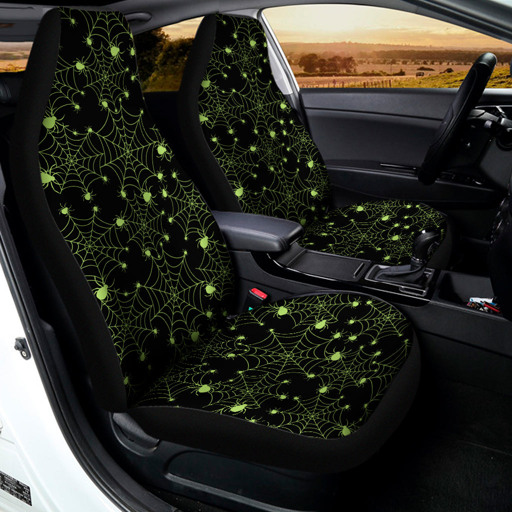 Black And Green Spider Web Pattern Print Universal Fit Car Seat Covers