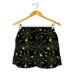 Black And Green Spider Web Pattern Print Women's Shorts