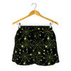 Black And Green Spider Web Pattern Print Women's Shorts