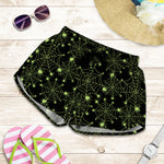 Black And Green Spider Web Pattern Print Women's Shorts