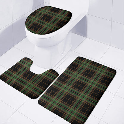 Black And Green Stewart Tartan Print 3 Piece Bath Mat Set