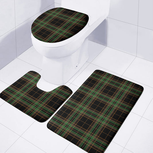 Black And Green Stewart Tartan Print 3 Piece Bath Mat Set