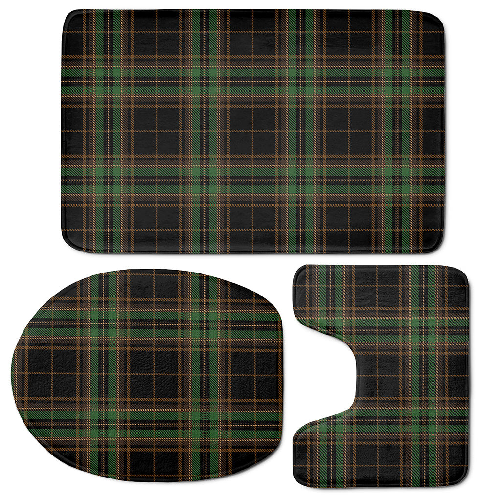 Black And Green Stewart Tartan Print 3 Piece Bath Mat Set