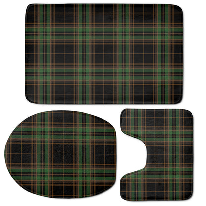 Black And Green Stewart Tartan Print 3 Piece Bath Mat Set