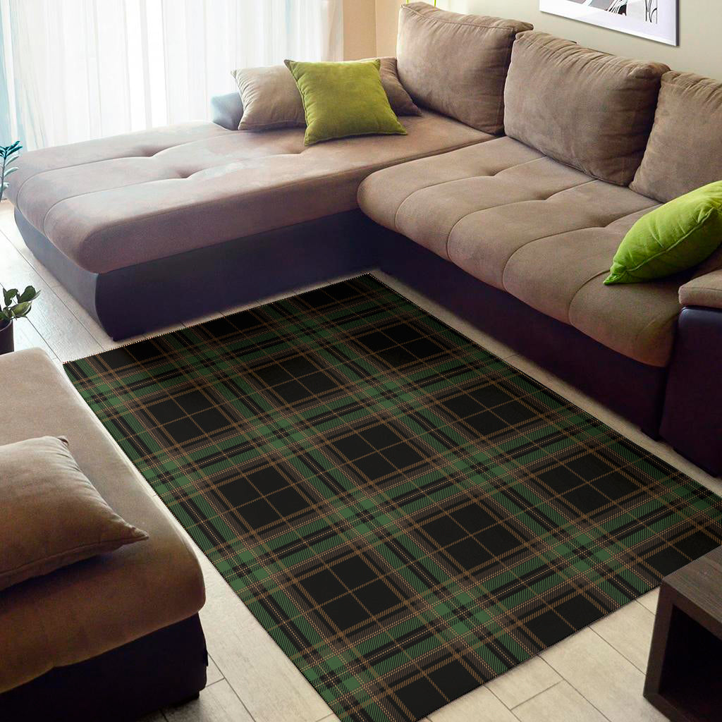 Black And Green Stewart Tartan Print Area Rug