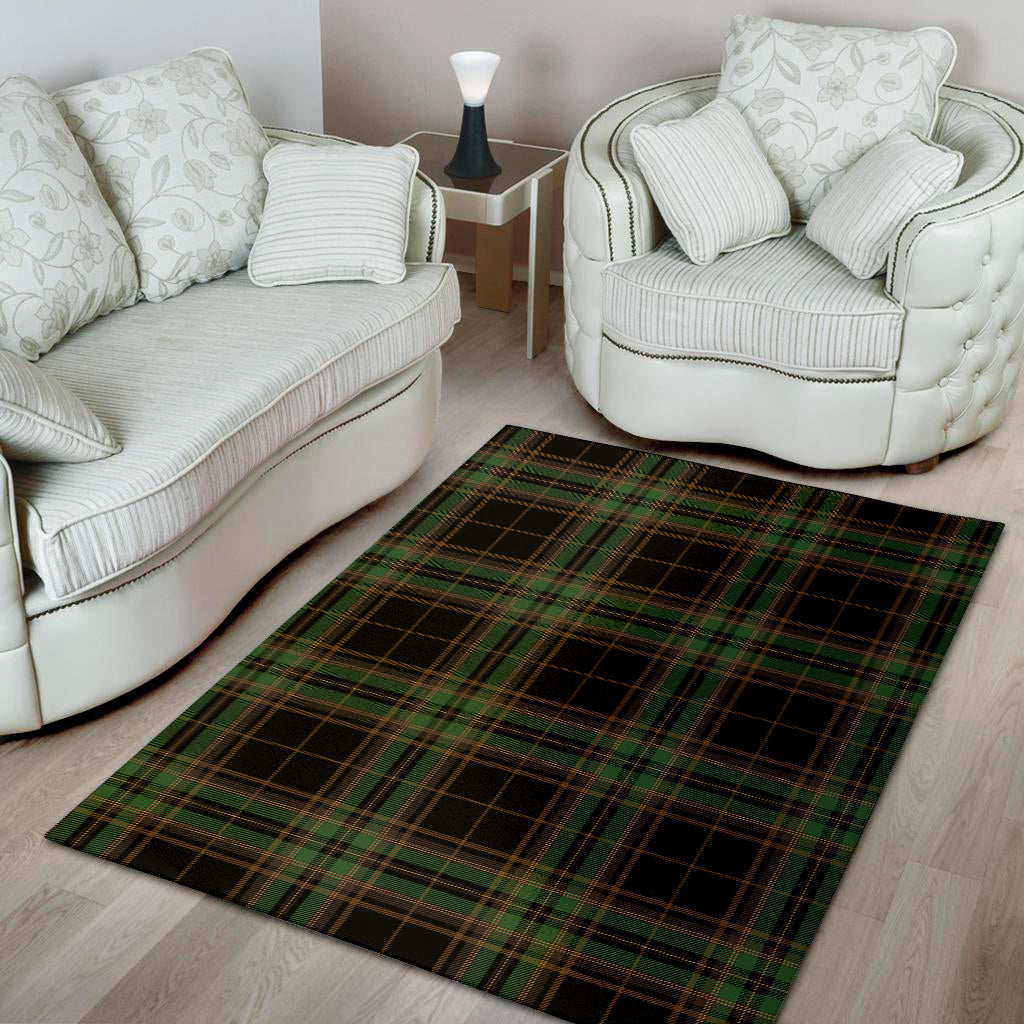 Black And Green Stewart Tartan Print Area Rug