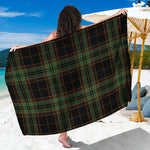 Black And Green Stewart Tartan Print Beach Sarong Wrap