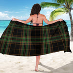 Black And Green Stewart Tartan Print Beach Sarong Wrap