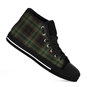 Black And Green Stewart Tartan Print Black High Top Shoes