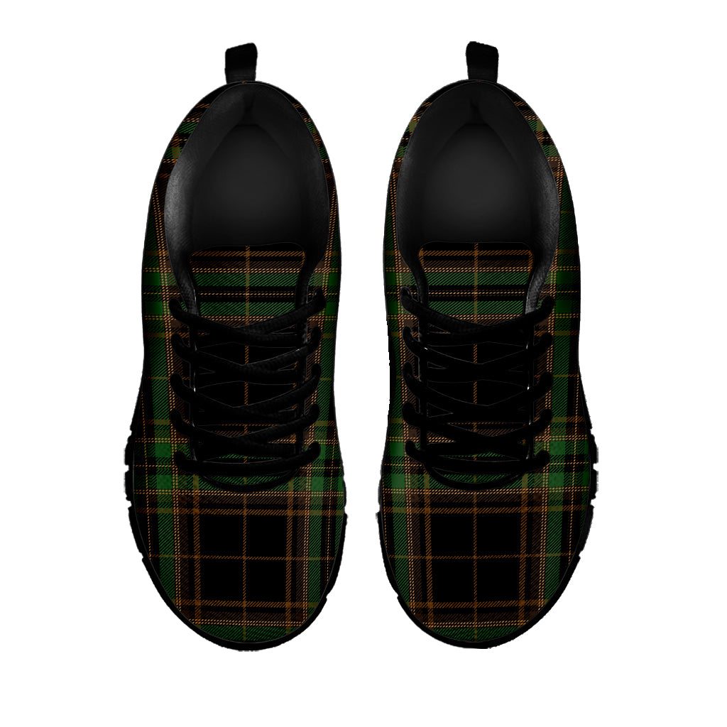 Black And Green Stewart Tartan Print Black Sneakers