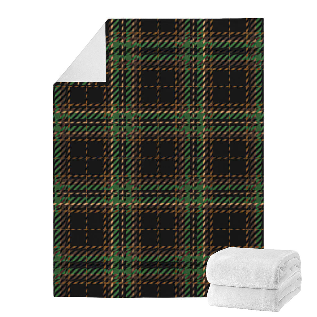 Black And Green Stewart Tartan Print Blanket