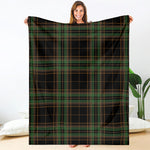 Black And Green Stewart Tartan Print Blanket