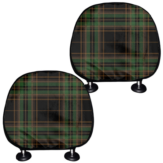Black And Green Stewart Tartan Print Car Headrest Covers