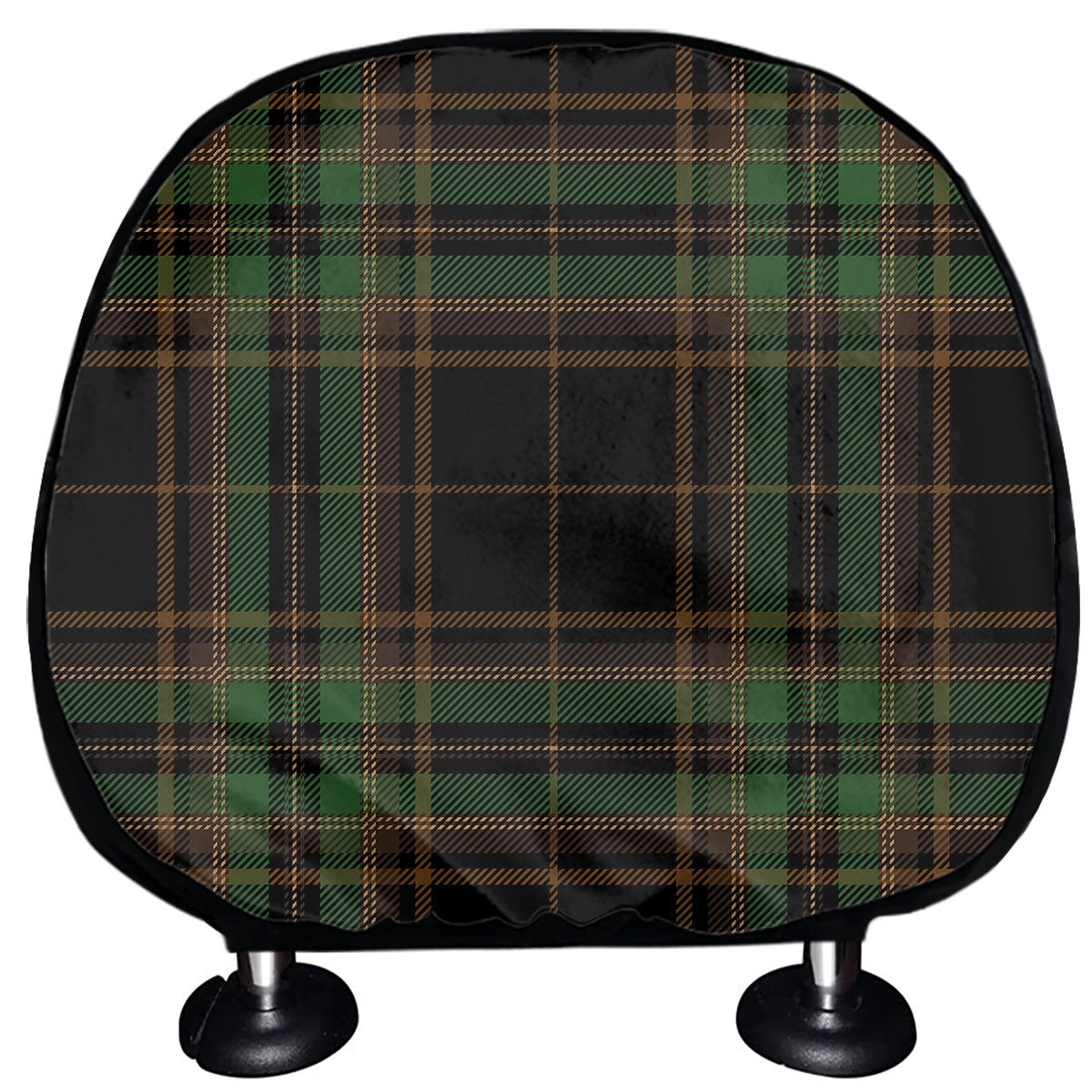 Black And Green Stewart Tartan Print Car Headrest Covers