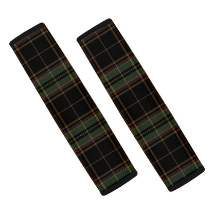 Black And Green Stewart Tartan Print Car Seat Belt Covers