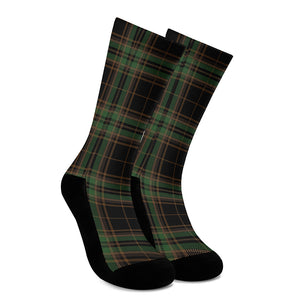 Black And Green Stewart Tartan Print Crew Socks