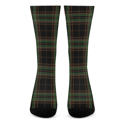 Black And Green Stewart Tartan Print Crew Socks
