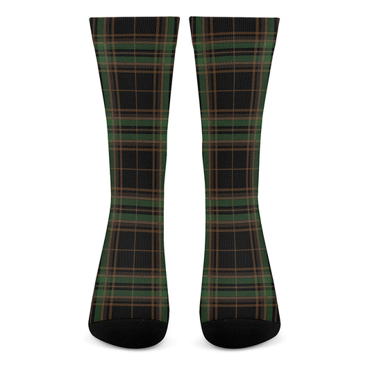 Black And Green Stewart Tartan Print Crew Socks