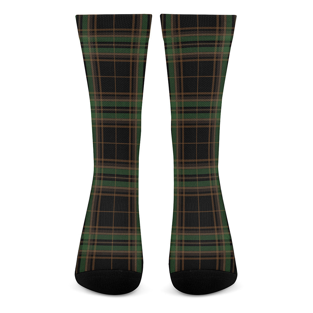 Black And Green Stewart Tartan Print Crew Socks