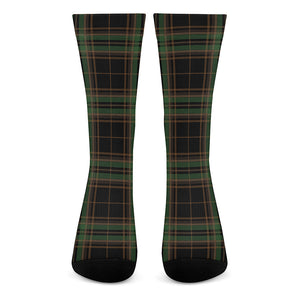 Black And Green Stewart Tartan Print Crew Socks