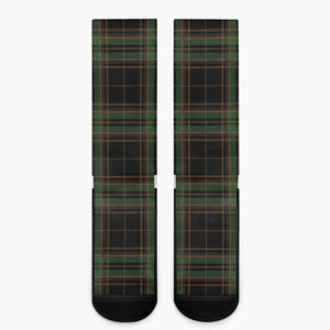 Black And Green Stewart Tartan Print Crew Socks