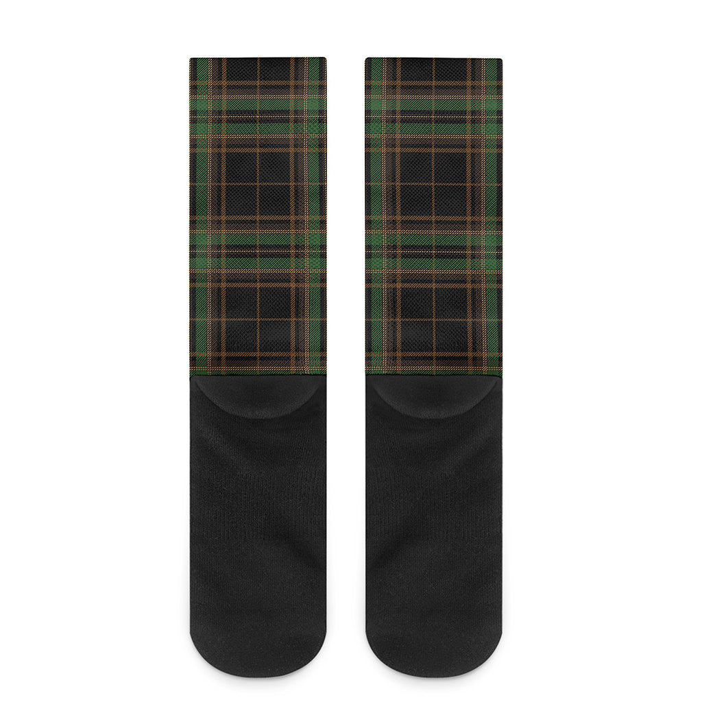 Black And Green Stewart Tartan Print Crew Socks
