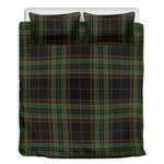 Black And Green Stewart Tartan Print Duvet Cover Bedding Set