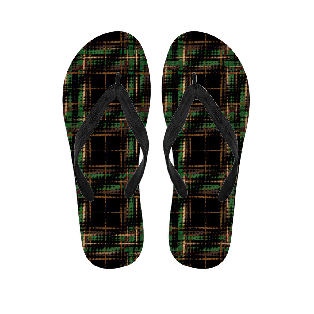 Black And Green Stewart Tartan Print Flip Flops