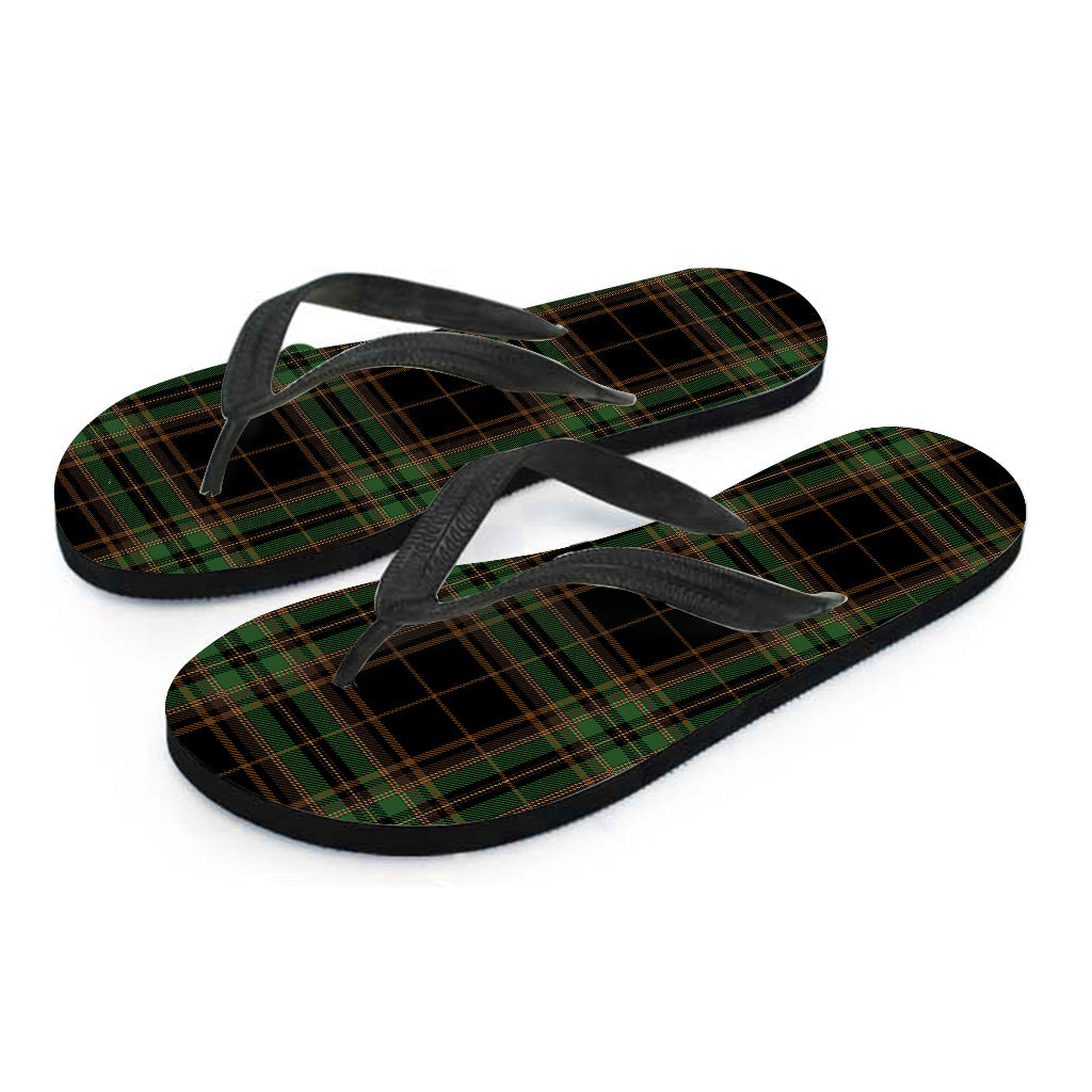 Black And Green Stewart Tartan Print Flip Flops