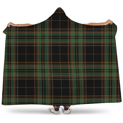 Black And Green Stewart Tartan Print Hooded Blanket