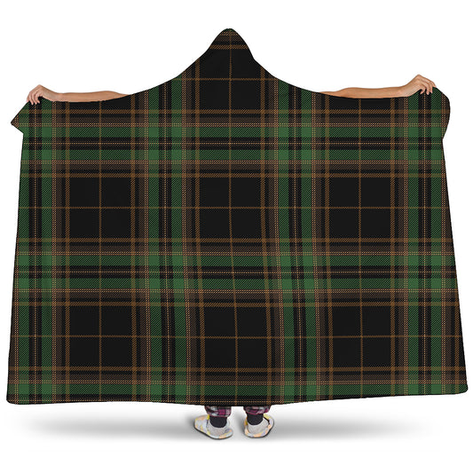 Black And Green Stewart Tartan Print Hooded Blanket