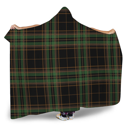 Black And Green Stewart Tartan Print Hooded Blanket