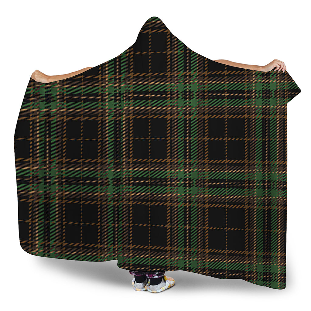 Black And Green Stewart Tartan Print Hooded Blanket