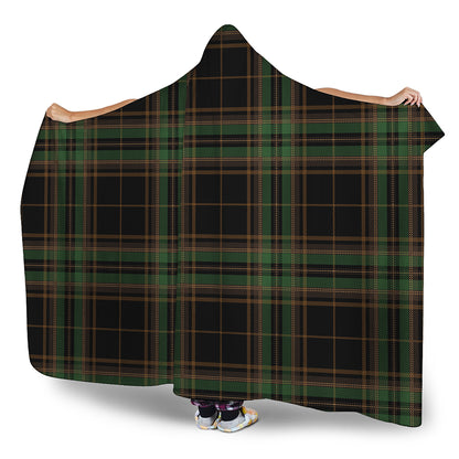 Black And Green Stewart Tartan Print Hooded Blanket