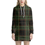 Black And Green Stewart Tartan Print Hoodie Dress