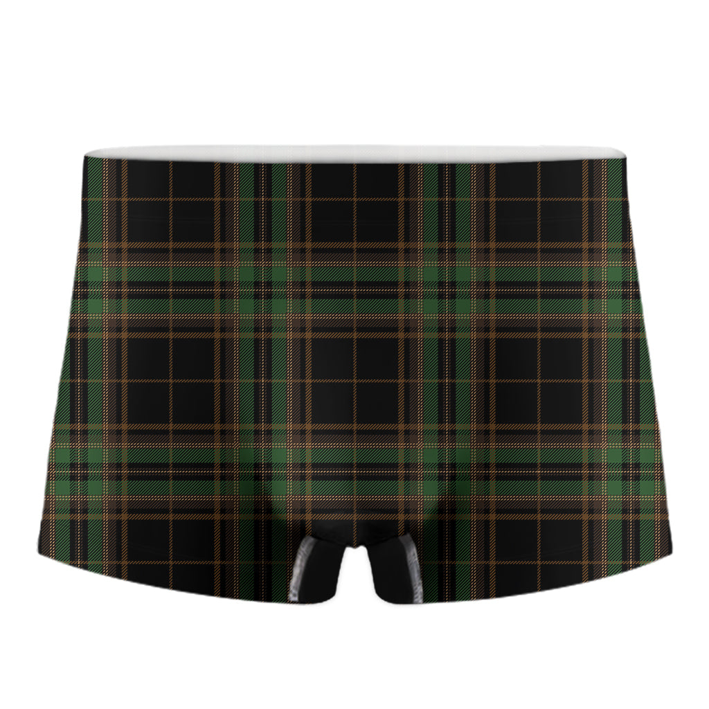 Black And Green Stewart Tartan Print Men's Boxer Briefs