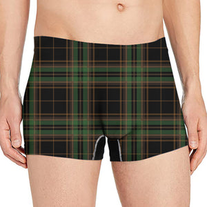 Black And Green Stewart Tartan Print Men's Boxer Briefs