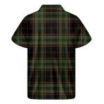 Black And Green Stewart Tartan Print Men's Short Sleeve Shirt