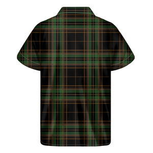 Black And Green Stewart Tartan Print Men's Short Sleeve Shirt