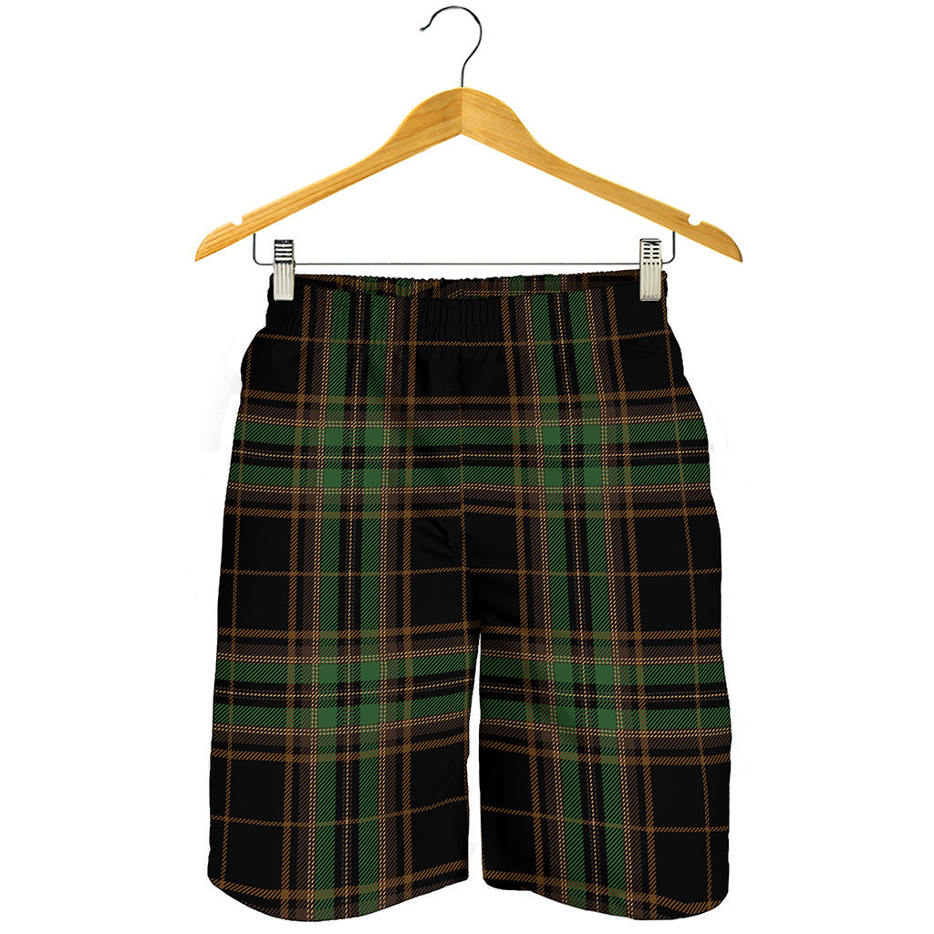 Black And Green Stewart Tartan Print Men's Shorts