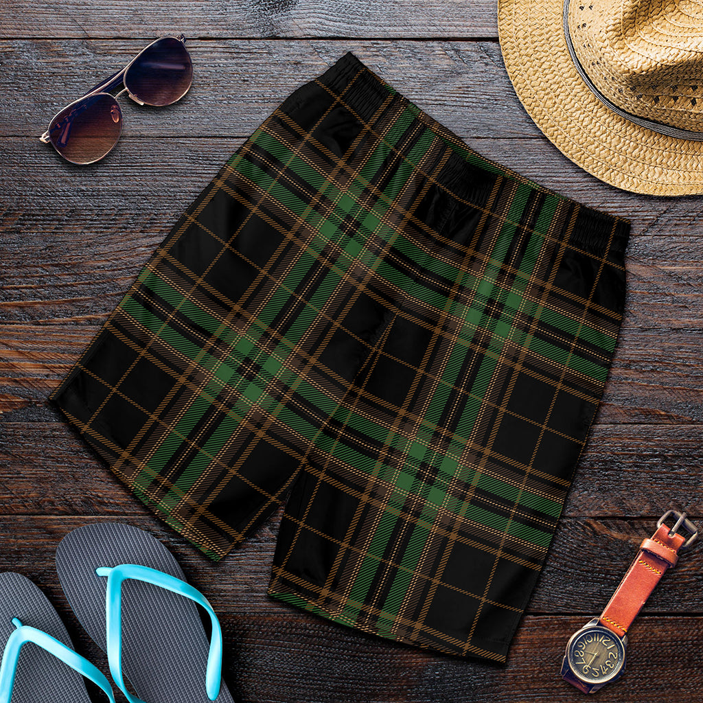 Black And Green Stewart Tartan Print Men's Shorts