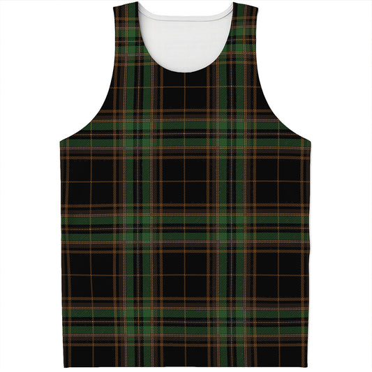 Black And Green Stewart Tartan Print Men's Tank Top