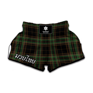 Black And Green Stewart Tartan Print Muay Thai Boxing Shorts